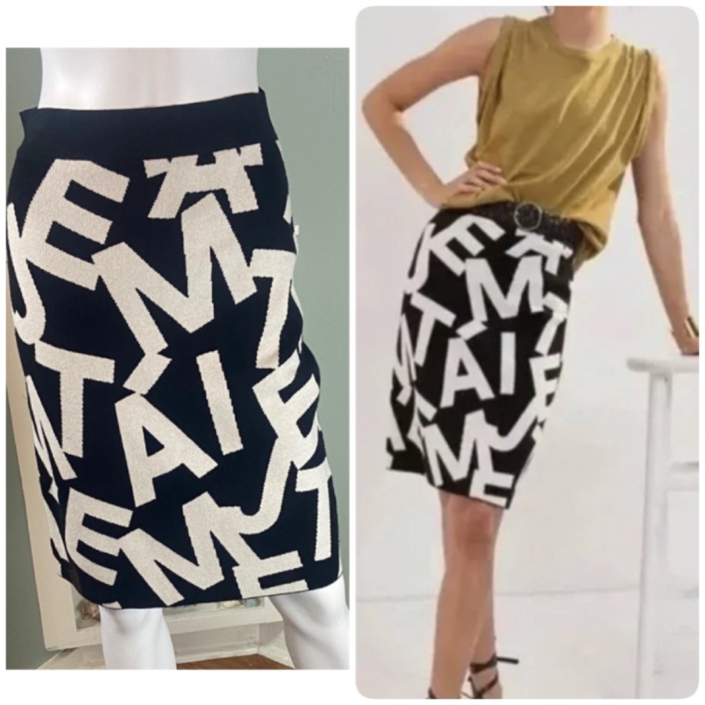 Maeve Anthropologie Je t’aime I Love You Black White Pencil Sweater Mini Skirt S
